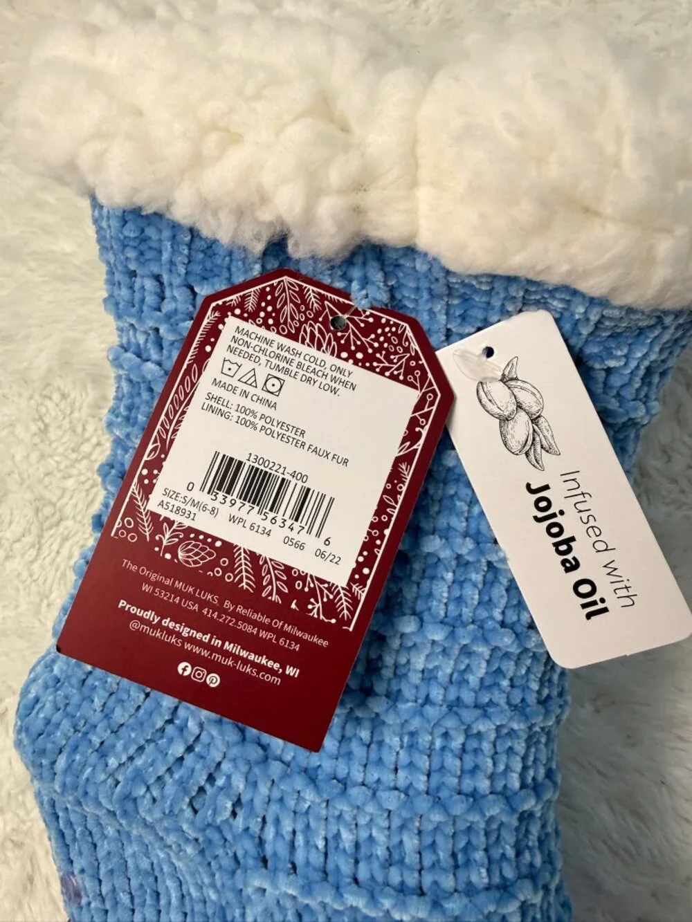 Muk Luks 2 Pair Plush Cabin Socks Sherpa Lined Jojoba Oil S/M 6-8 NWT